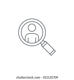 Magnifier and man icon suitable for info graphics, websites and print media. Thin line icon, clip art.