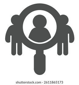 Magnifier and man solid icon, design recruitment concept. Vector graphics. Search for job candidate, human recourse sign on white background, glyph style icon for mobile or web design