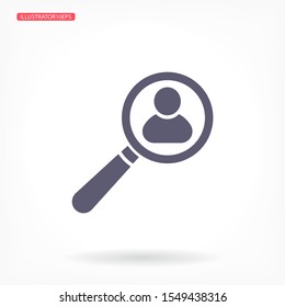 Magnifier with a man  vector icon , lorem ipsum Flat design