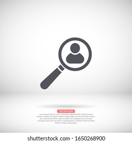 Magnifier with a man vector icon , lorem ipsum Flat design