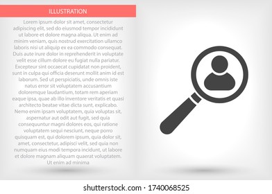 Magnifier with a man vector icon , lorem ipsum Flat design