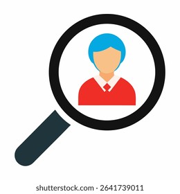 Magnifier with a man vector icon on white background.