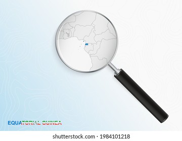 Magnifier mit Karte von Äquatorialguinea auf abstraktem topographischem Hintergrund. Vektorplan.