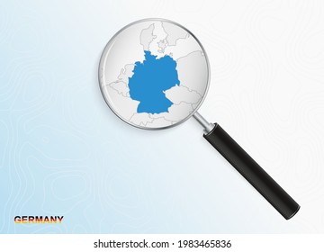 Magnifier mit Karte von Deutschland auf abstraktem topographischem Hintergrund. Vektorplan.