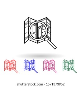 Magnifier and map multi color icon. Simple thin line, outline vector of navigation icons for ui and ux, website or mobile application