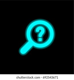 Magnifier and mark help blue glowing neon ui ux icon. Glowing sign logo vector