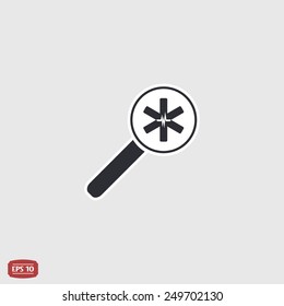 Magnifier with medical sign with the pulse. Flat design style. Made in vector