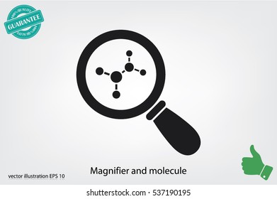Magnifier, molecule icon vector