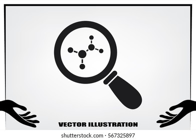Magnifier, molecule icon vector
