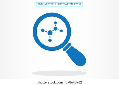 Magnifier, molecule icon vector.