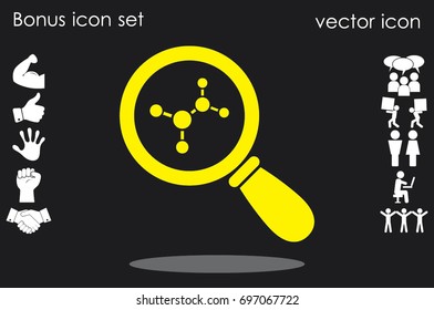 Magnifier, molecule icon vector