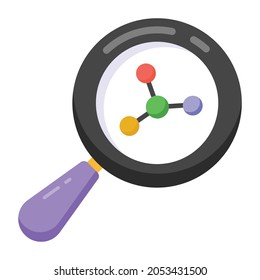 Magnifier with molecules denoting molecular structure flat icon 