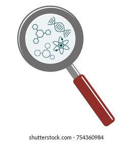magnifier with molecules on a white background
