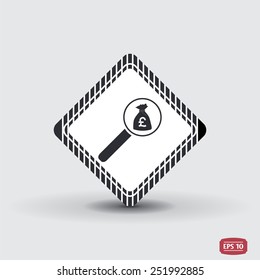 Magnifier with money bag icon. Flat design style. Made vector illustrator