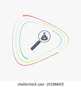 Magnifier with money bag icon. Saudi Arabian riyal currency symbol. Flat design style. Made in vector illustration