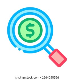 Magnifier Money Icon Vector. Outline Magnifier Money Sign. Isolated Contour Symbol Illustration