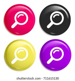 Magnifier multi color glossy badge icon set. Realistic shiny badge icon or logo mockup