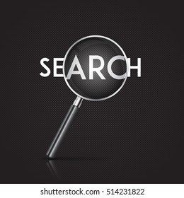 Magnifier on a dark background. Vector illustration.
