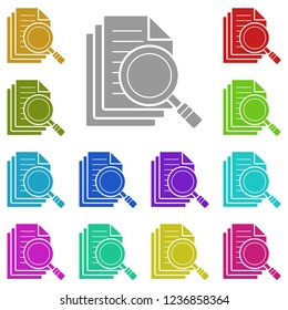 magnifier on the document file icon in multi color. Simple glyph vector of web set for UI and UX, website or mobile application