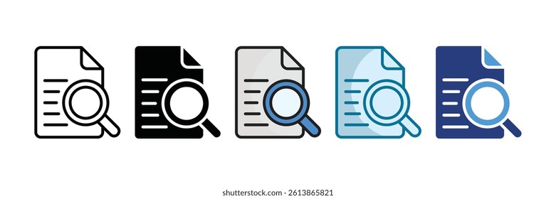 Magnifier On Document Icon Set Multiple Style Collection