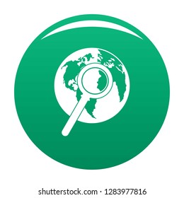 Magnifier on earth icon. Simple illustration of magnifier on earth vector icon for any design green