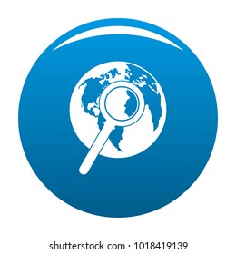 Magnifier on earth icon vector blue circle isolated on white background 