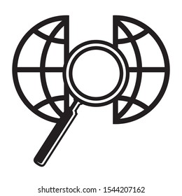 Magnifier on the globe searching the web