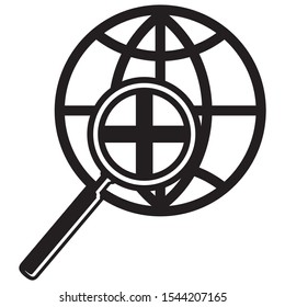 Magnifier on the globe searching the web