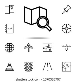 magnifier on the map icon. Navigation icons universal set for web and mobile on white background