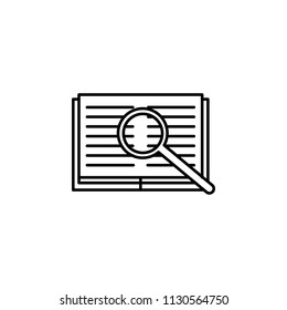 magnifier on notebook icon. Element of education icon for mobile concept and web apps. Thin line magnifier on notebook icon can be used for web and mobile