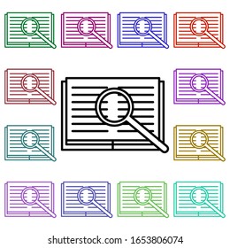 Magnifier on notebook multi color style icon. Simple thin line, outline vector of education icons for ui and ux, website or mobile application