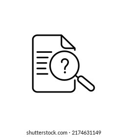 Magnifier on paper flat icon. looking for the answer or information illustration with magnifier, document, and question mark . eps 10