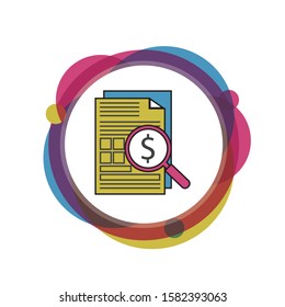 
Magnifier on a report sheet symbol icon isolated on white, Audit concept. Vector illustration. 