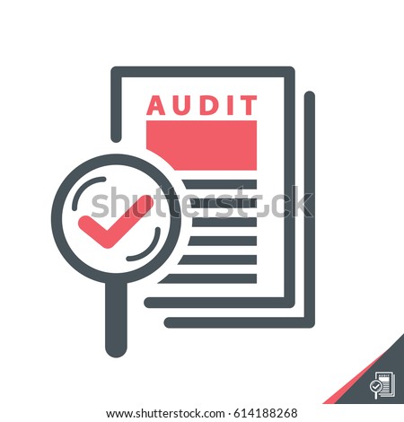 Magnifier on a report sheet symbol icon  isolated on white, Audit concept. Vector illustration. Logo template design