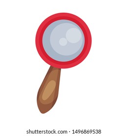 Magnifier on a wooden handle. Vector illustration on a white background.