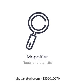 magnifier outline icon. isolated line vector illustration from tools and utensils collection. editable thin stroke magnifier icon on white background