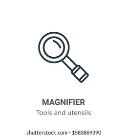 Magnifier outline vector icon. Thin line black magnifier icon, flat vector simple element illustration from editable tools and utensils concept isolated on white background