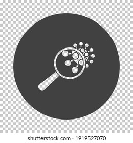 Magnifier Over Coronavirus Molecule Icon. Subtract Stencil Design on Tranparency Grid. Vector Illustration.