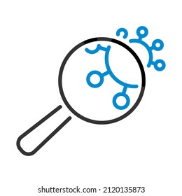 Magnifier Over Coronavirus Molecule Icon. Editable Bold Outline With Color Fill Design. Vector Illustration.
