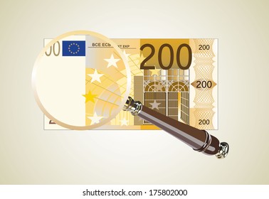 Magnifier over euro banknote