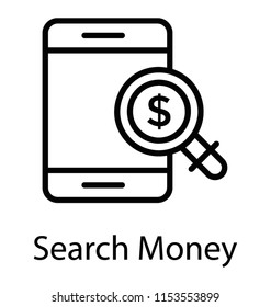 
A magnifier over a smartphone characterizing search money process 
