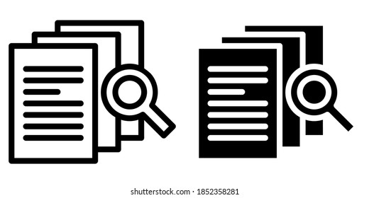 Magnifier with Paper, Research, Search Symbol in Outline and Glyph Icon