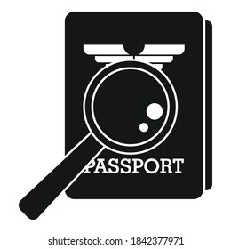 Symbol für die Passkontrolle. Einfache Illustration der Lupenpass-Kontrolle Vektorsymbol für Webdesign einzeln auf weißem Hintergrund