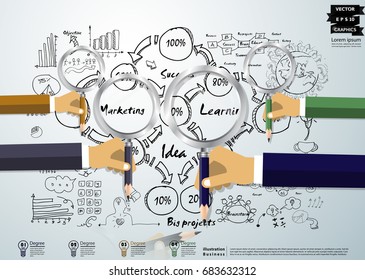 
Magnifier Pencil Colorful modern design Idea and Concept - Vector illustration Business  Infographic template with Background,line,icon,Text various.