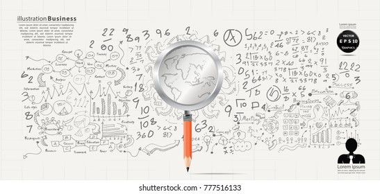 Magnifier Pencil Orange - Background Plan Business - modern Idea and Concept Vector illustration Business  with  icon.