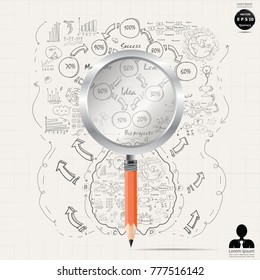 Magnifier Pencil Orange - Background Plan Business - modern Idea and Concept Vector illustration Business  with  icon.