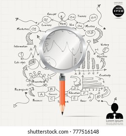 Magnifier Pencil Orange - Background Plan Business - modern Idea and Concept Vector illustration Business  with  icon.