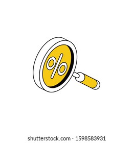 Magnifier percent Search Analyst. Vector line, 3d stroke isometric, color web icon, new flat style. Creative illustration design, abstract idea for infographics.