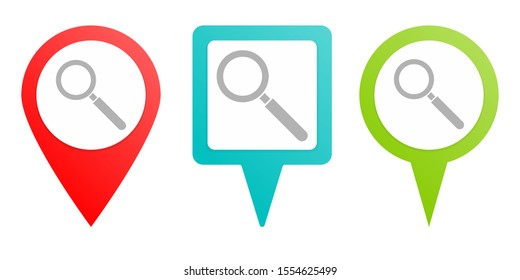 Magnifier pin icon. Multicolor pin vector icon