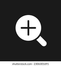 Zauberer und plus dunkler Modus glyph ui Symbol. Einfaches Fülllinienelement. Design der Benutzeroberfläche. Weißes Silhouettensymbol auf schwarzem Raum. Solides Piktogramm für Web, mobil. Vektorgrafik einzeln